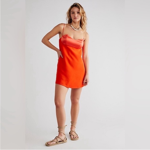 NWT Free People Women's Small Coral Orange Mila Mini Dress Sleeveless $148 New S - Picture 1 of 14
